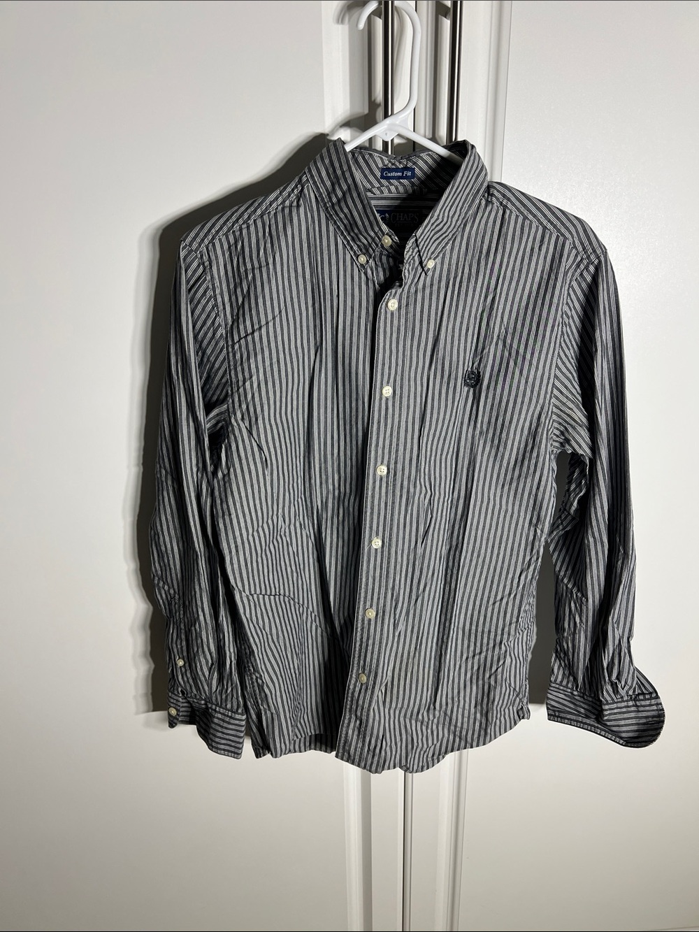 Chaps Men's Striped Button-Down Shirt in Gray and white